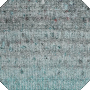 HomeRoots 8' Teal Blue and Gray Striped Round Area Rug - Washable, Durable, Stylish for Indoor & Outdoor Use 658989