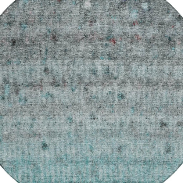 HomeRoots 8' Teal Blue and Gray Striped Round Area Rug - Washable, Durable, Stylish for Indoor & Outdoor Use 658989