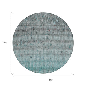 HomeRoots 8' Teal Blue and Gray Striped Round Area Rug - Washable, Durable, Stylish for Indoor & Outdoor Use 658989