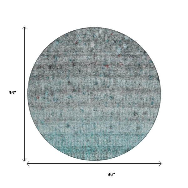 HomeRoots 8' Teal Blue and Gray Striped Round Area Rug - Washable, Durable, Stylish for Indoor & Outdoor Use 658989