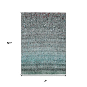 HomeRoots 8' X 10' Teal Blue & Gray Striped Area Rug - Stylish, Durable, Washable for Indoor & Outdoor Use! 658990