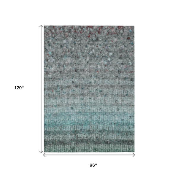 HomeRoots 8' X 10' Teal Blue & Gray Striped Area Rug - Stylish, Durable, Washable for Indoor & Outdoor Use! 658990