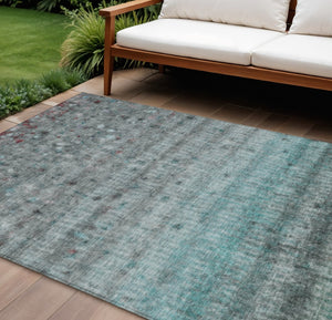 HomeRoots 9' Teal Blue and Gray Striped Area Rug - Durable, Washable Indoor/Outdoor Design for Any Space! 658991