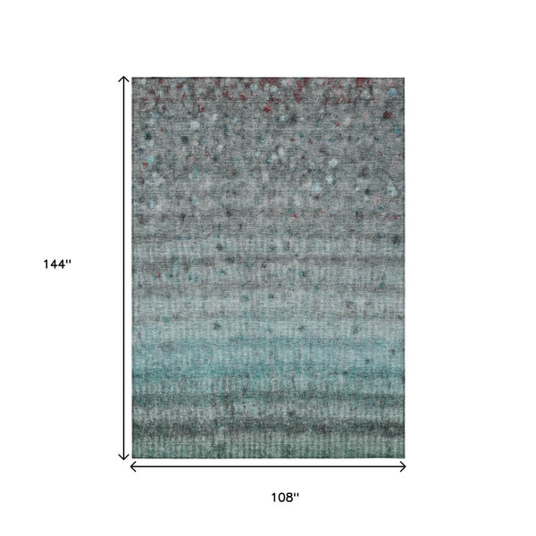 HomeRoots 9' Teal Blue and Gray Striped Area Rug - Durable, Washable Indoor/Outdoor Design for Any Space! 658991
