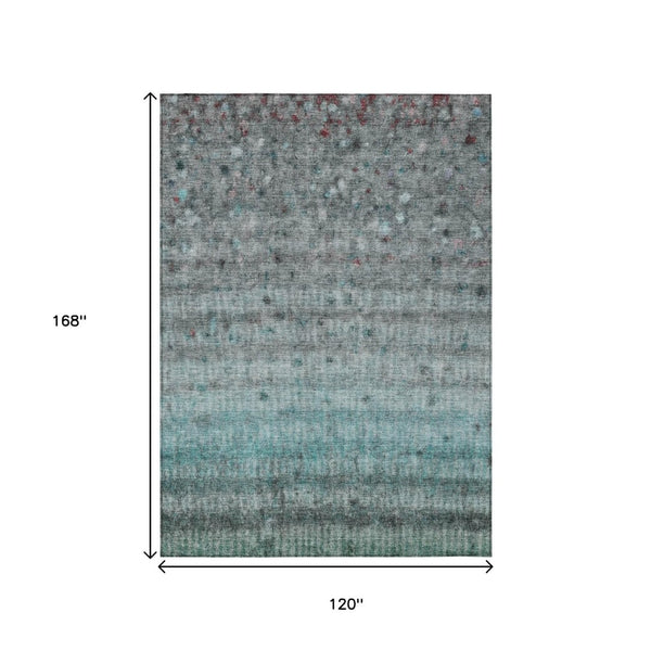 HomeRoots 10' Teal Blue and Gray Striped Area Rug – Washable, Durable, Indoor/Outdoor, Perfect for High Traffic! 658992