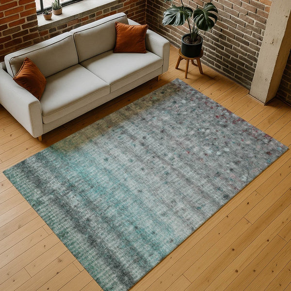 HomeRoots 10' Teal Blue and Gray Striped Area Rug – Washable, Durable, Indoor/Outdoor, Perfect for High Traffic! 658992