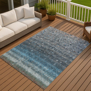 HomeRoots 5' Blue and Gray Striped Washable Area Rug – Durable, Stylish, Indoor/Outdoor, Easy-Care Solution! 658994