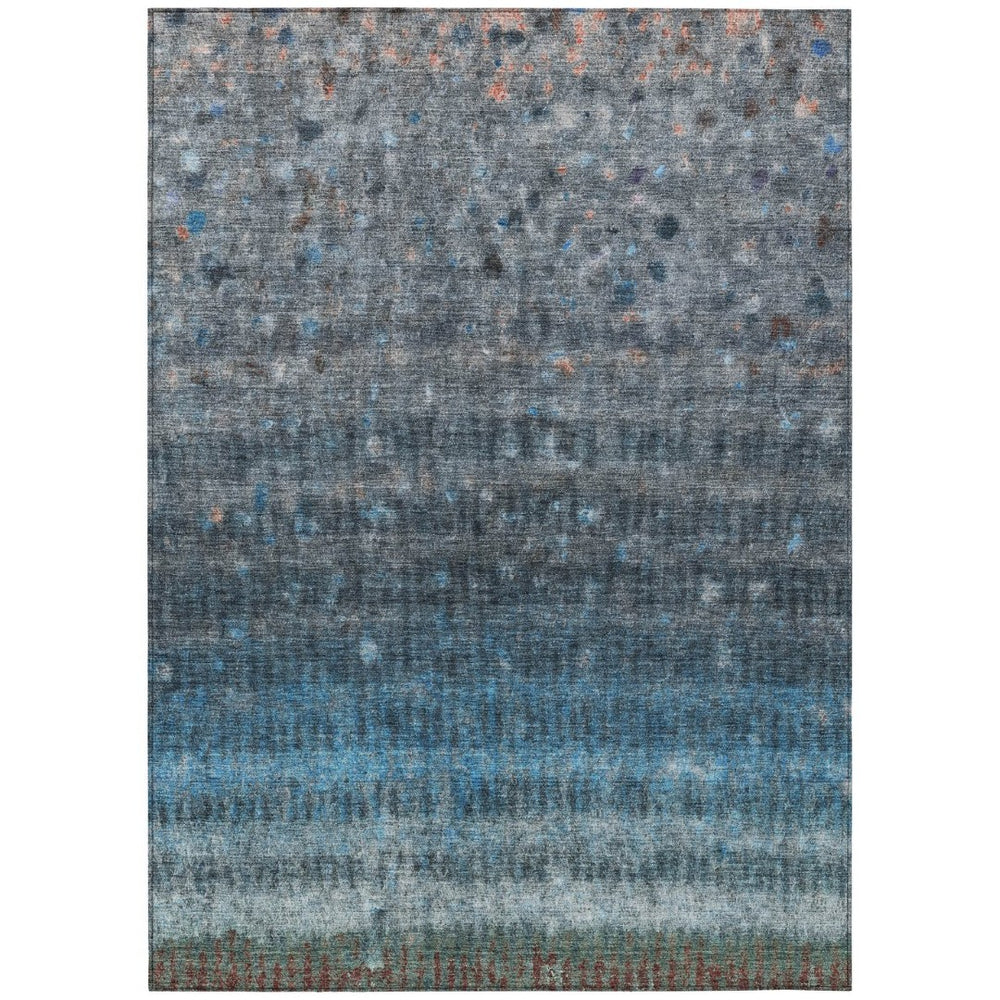 HomeRoots 5' Blue and Gray Striped Washable Area Rug – Durable, Stylish, Indoor/Outdoor, Easy-Care Solution! 658994