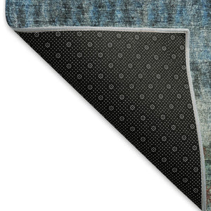 HomeRoots 5' Blue and Gray Striped Washable Area Rug – Durable, Stylish, Indoor/Outdoor, Easy-Care Solution! 658994