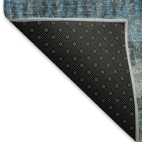 HomeRoots 5' Blue and Gray Striped Washable Area Rug – Durable, Stylish, Indoor/Outdoor, Easy-Care Solution! 658994