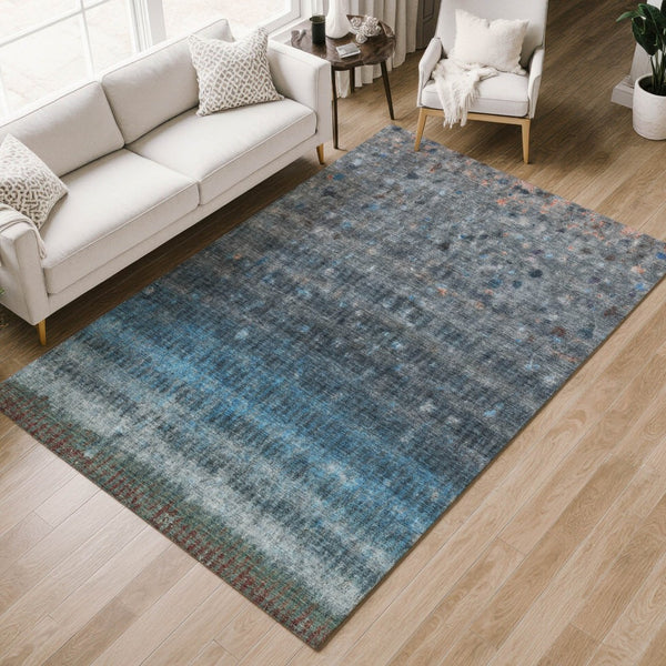 HomeRoots 5' Blue and Gray Striped Washable Area Rug – Durable, Stylish, Indoor/Outdoor, Easy-Care Solution! 658994