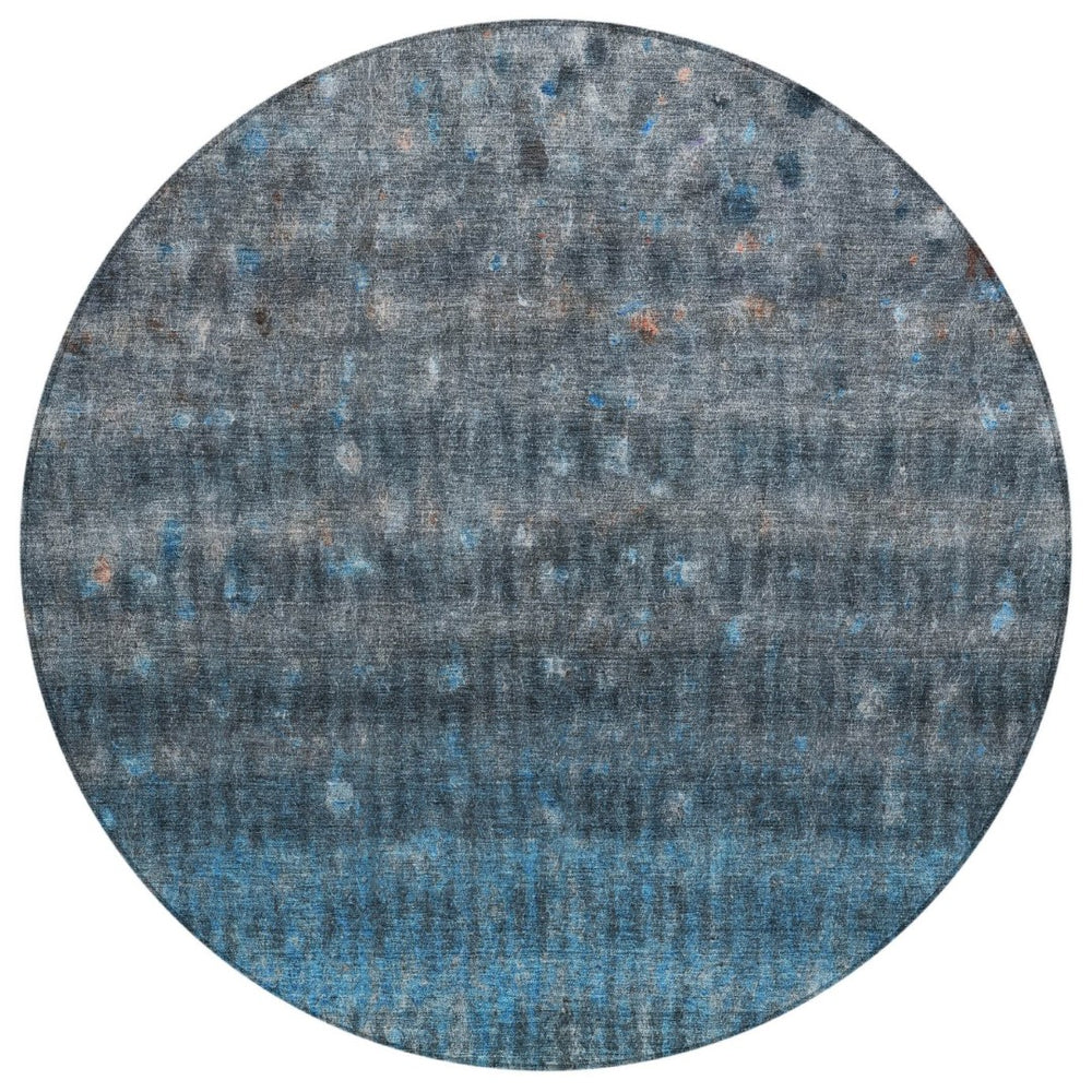 HomeRoots 8' Blue and Gray Round Striped Area Rug – Washable, Durable, Perfect for Indoor & Outdoor Spaces! 658995