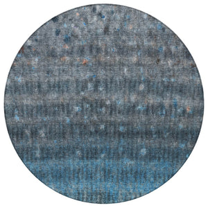 HomeRoots 8' Blue and Gray Round Striped Area Rug – Washable, Durable, Perfect for Indoor & Outdoor Spaces! 658995
