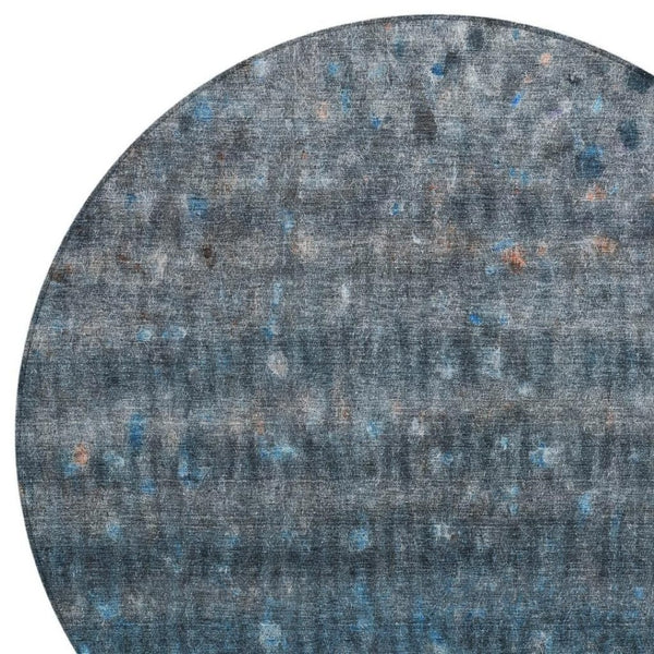 HomeRoots 8' Blue and Gray Round Striped Area Rug – Washable, Durable, Perfect for Indoor & Outdoor Spaces! 658995