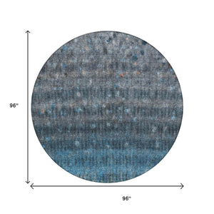 HomeRoots 8' Blue and Gray Round Striped Area Rug – Washable, Durable, Perfect for Indoor & Outdoor Spaces! 658995
