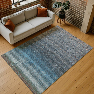 HomeRoots 8' X 10' Stylish Blue and Gray Striped Area Rug – Durable, Washable Indoor/Outdoor Comfort for Any Space 658996