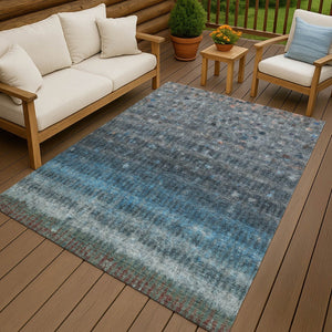 HomeRoots 8' X 10' Stylish Blue and Gray Striped Area Rug – Durable, Washable Indoor/Outdoor Comfort for Any Space 658996