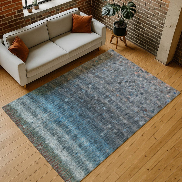 HomeRoots 9' Blue and Gray Striped Washable Area Rug – Durable, Versatile Indoor/Outdoor Design for Easy Care 658997