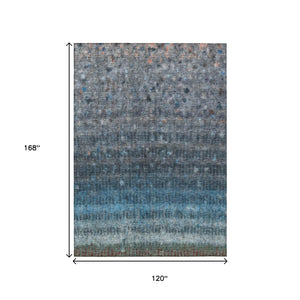 HomeRoots 10' Blue and Gray Striped Washable Area Rug - Durable Indoor/Outdoor Style for High-Traffic Spaces 658998