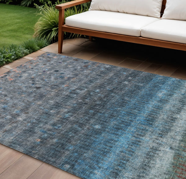 HomeRoots 10' Blue and Gray Striped Washable Area Rug - Durable Indoor/Outdoor Style for High-Traffic Spaces 658998
