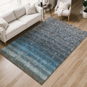HomeRoots 10' Blue and Gray Striped Washable Area Rug - Durable Indoor/Outdoor Style for High-Traffic Spaces 658998
