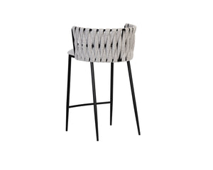 Sunpan Sarai Contemporary Barstool with Unique Weaved Backrest and Black Powder-Coated Steel Frame Belfast Heather Grey