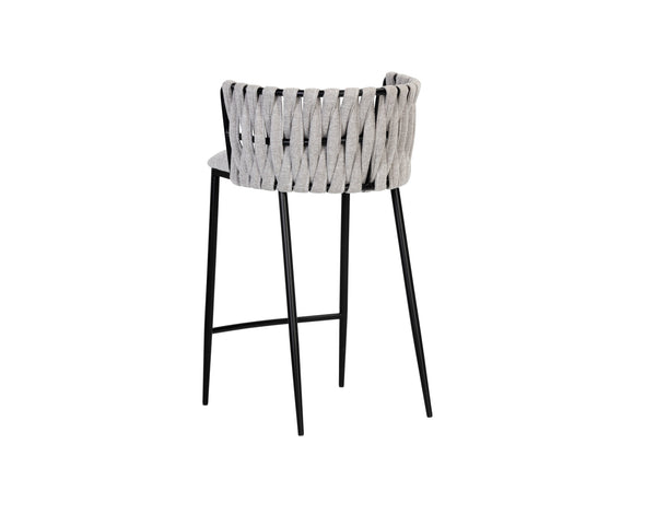 Sunpan Sarai Contemporary Barstool with Unique Weaved Backrest and Black Powder-Coated Steel Frame Belfast Heather Grey