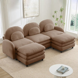 English Elm Teddy Fleece Modular Cloud Sofa Plush Three Seat Sectional with Movable Ottomans Camel W5656S00106