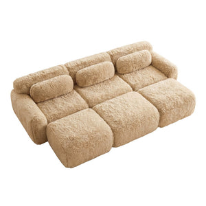 English Elm 3-seater Curved Modular Sectional Plush Upholstered Sofa with Linkable Ottoman for Living Rooms Light Khaki W714S01570