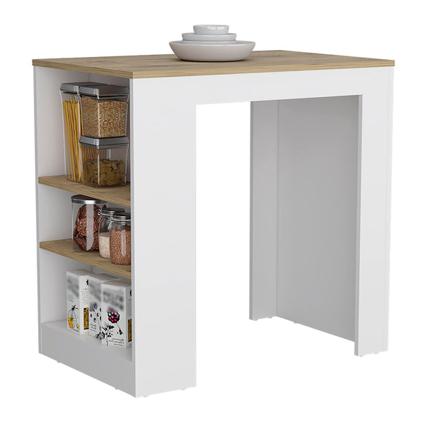 English Elm Harlan Kitchen Island Counter Height White/Macadamia with 23.2"x36.2" Top and 3 Open Side Shelves B128P148714
