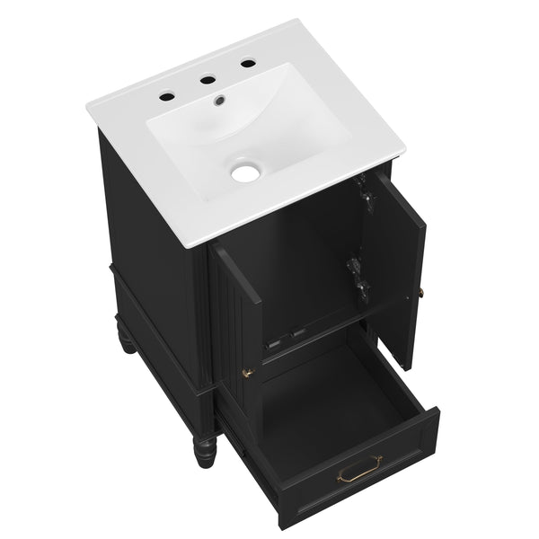 English Elm 20" Bathroom Vanity with Sink Modern MDF Cabinet with Ceramic Top, Drawer, Magnetic Door Stopper Black N725P195132B