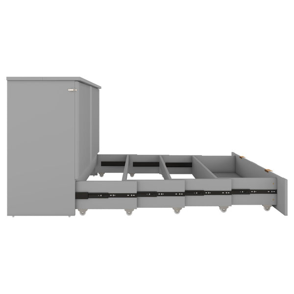 English Elm 2/3 Full Size Murphy Bed Cabinet with Usb Ports Drawer and Piston Lift Mechanism WF319852AAE