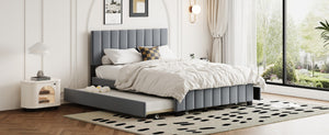 English Elm Queen Tufted Velvet Platform Bed with Storage Drawers and Pull Out Trundle Gray LP000714AAE-1