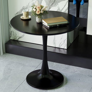 English Elm 31.5" Round Black Mdf Dining Table Tulip Pedestal Base Mid-century Modern Small Spaces W3732P434886