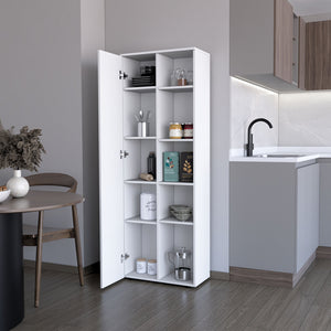 English Elm FM FURNITURE Harman Multistorage Pantry Cabinet White - 1 Door, 5 Open Shelves, Sturdy Short Legs, Modern Kitchen Organizer B128P321072