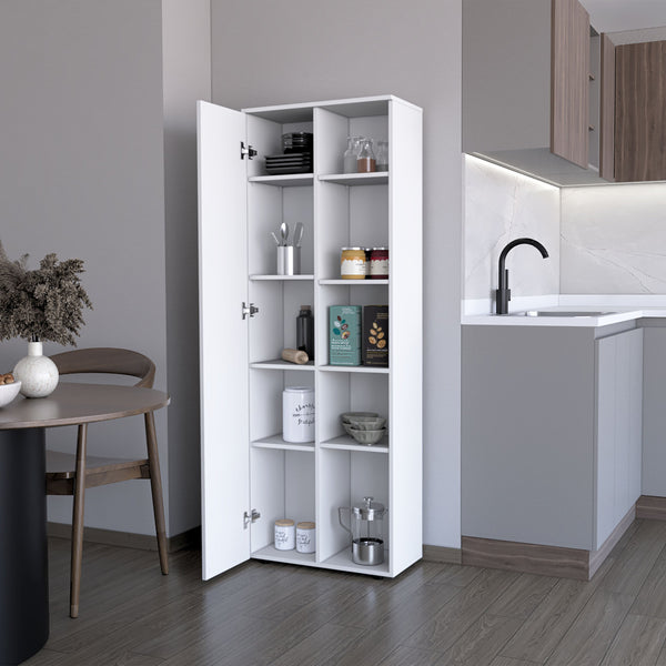 English Elm FM FURNITURE Harman Multistorage Pantry Cabinet White - 1 Door, 5 Open Shelves, Sturdy Short Legs, Modern Kitchen Organizer B128P321072