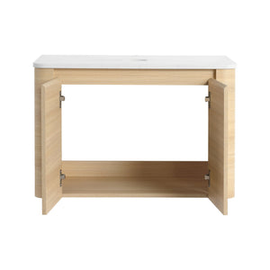 English Elm 30'' Wall-Mounted Bathroom Vanity with Soft-Close Doors, Rounded Edges, Plywood Durability, Space-Saving Ameican White Oak W999P348975