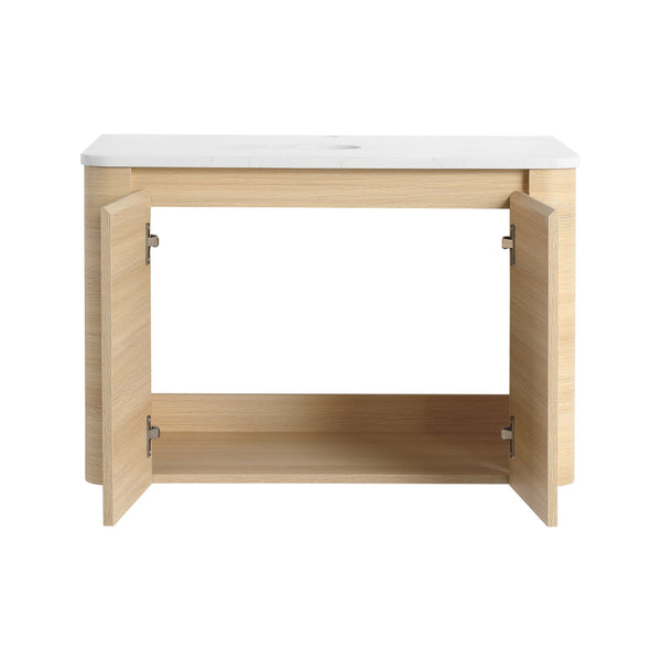 English Elm 30'' Wall-Mounted Bathroom Vanity with Soft-Close Doors, Rounded Edges, Plywood Durability, Space-Saving Ameican White Oak W999P348975
