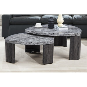 English Elm Granite 2-Piece Gray Marble-Look Nesting Coffee Table Set — Space-Saving Modern Sofa Side Tables B011P356298