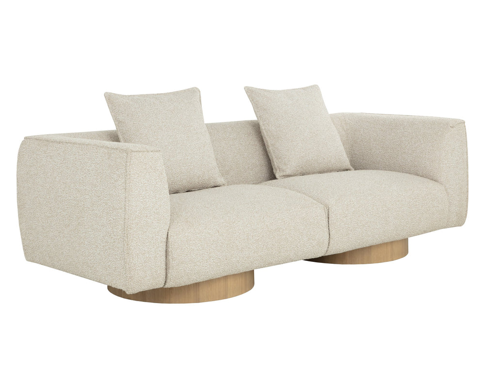 Sunpan Mattis Sofa - Modern Elegance In Santa Cruz Oatmeal With Light Oak Veneer For Timeless Style Taupe Fabric 112035