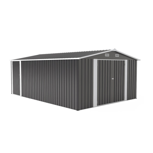 English Elm Campcraft Galvanized Steel Outdoor Storage Shed with Lockable Doors and Four Air Vents Dark Gray W1598S00022