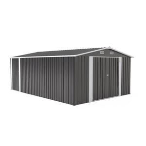 English Elm Campcraft Metal Storage Shed 10x14 Ft with Lockable Doors Vented Sloped Roof Backyard Dark Gray W1598S00051