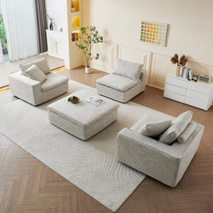 English Elm Cloud Couch Modular 4 Seater Sofa with Washable Linen and Pocket Spring Cushions Beige W1765S00141
