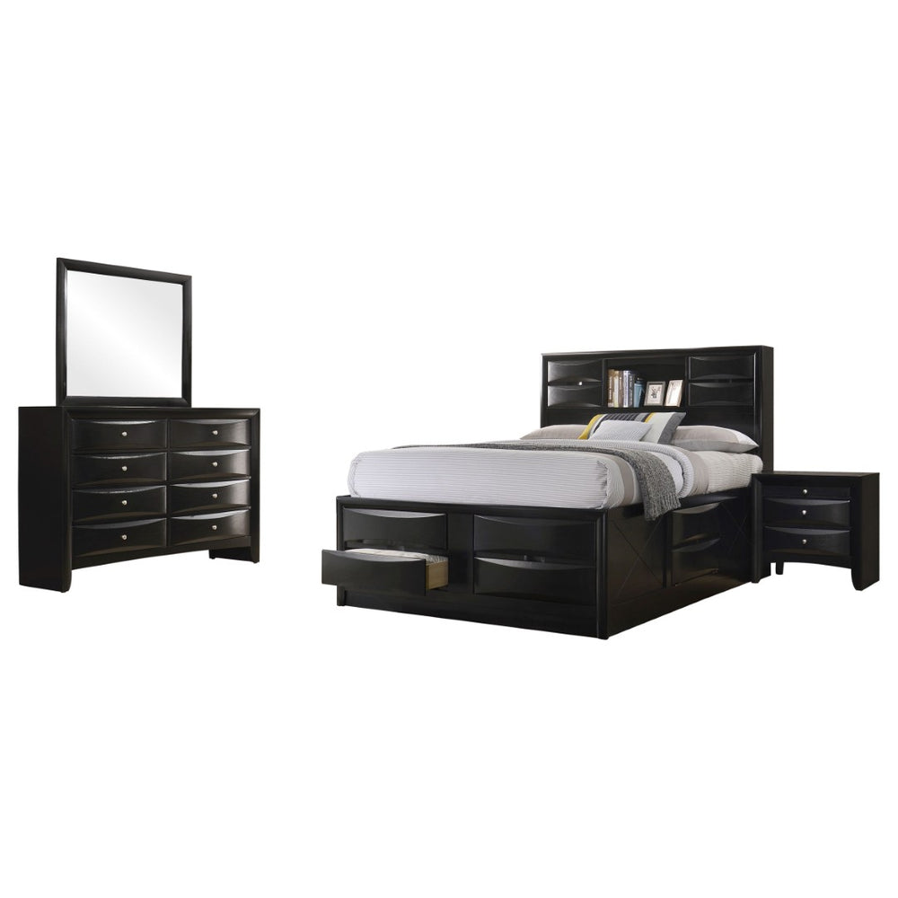 English Elm Roxbury Mid-century California King Bedroom Set with Walnut Veneer and Tufted Headboard B062S00783
