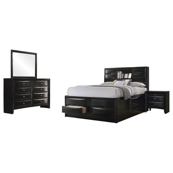 English Elm Roxbury Mid-century California King Bedroom Set with Walnut Veneer and Tufted Headboard B062S00783