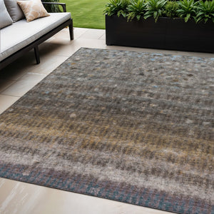 HomeRoots 5' Striped Brown and Beige Indoor Outdoor Area Rug - Durable, Washable, Stylish for High-Traffic Spaces 659000