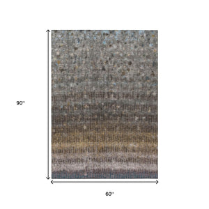 HomeRoots 5' Striped Brown and Beige Indoor Outdoor Area Rug - Durable, Washable, Stylish for High-Traffic Spaces 659000