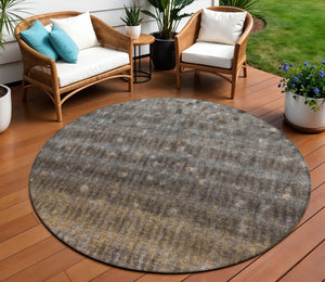 HomeRoots 8' Round Striped Washable Area Rug - Durable Brown & Beige Indoor/Outdoor Rug for High Traffic Use 659001