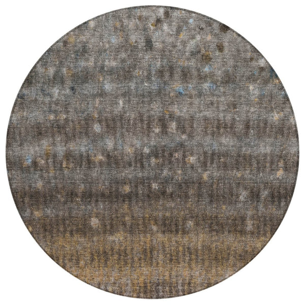 HomeRoots 8' Round Striped Washable Area Rug - Durable Brown & Beige Indoor/Outdoor Rug for High Traffic Use 659001