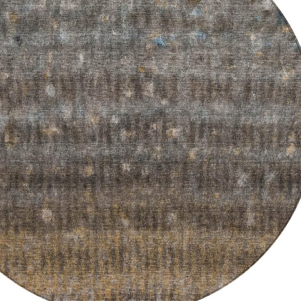 HomeRoots 8' Round Striped Washable Area Rug - Durable Brown & Beige Indoor/Outdoor Rug for High Traffic Use 659001